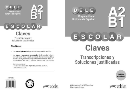 Buchcover und Innenansicht für das Buch: DELE escolar A2/B1 - Preparación al Diploma de Español - Edición 2026 - Lösungsschlüssel zum Übungsbuch - Mit Audios online