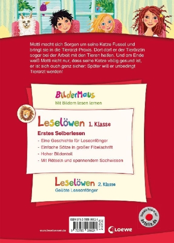 Buchcover und Innenansicht für das Buch: Leselöwen 1. Klasse - Ein Tag in der Tierarzt-Praxis