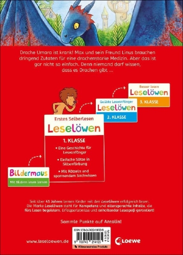 Buchcover und Innenansicht für das Buch: Leselöwen 1. Klasse - Notfall im Drachenpark