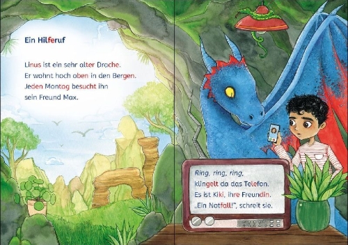 Buchcover und Innenansicht für das Buch: Leselöwen 1. Klasse - Notfall im Drachenpark