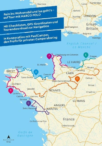 Buchcover und Innenansicht für das Buch: MARCO POLO Camper Guide Bretagne & Normandie