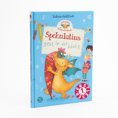 Buchcover und Innenansicht für das Buch: Spekulatius, der Weihnachtsdrache. Spekulatius geht in die Schule