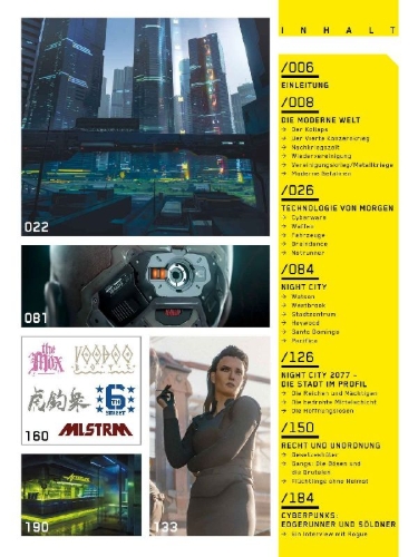 Buchcover und Innenansicht für das Buch: The World of Cyberpunk 2077