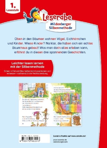 Buchcover und Innenansicht für das Buch: Baumhausgeschichten - Leserabe ab 1. Klasse - Erstlesebuch für Kinder ab 6 Jahren (mit Mildenberger Silbenmethode)