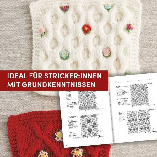 Buchcover und Innenansicht für das Buch: Flower Knitting. 100 Cute Flower and Fruit Motifs