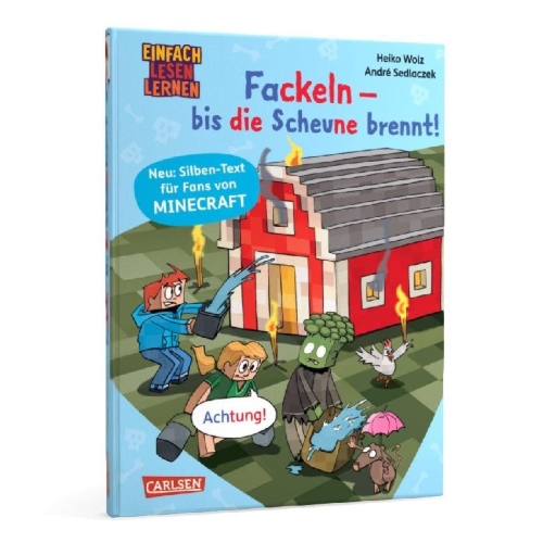 Buchcover und Innenansicht für das Buch: Minecraft Silben-Geschichten: Fackeln - bis die Scheune brennt!