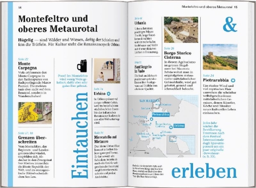 Buchcover und Innenansicht für das Buch: DUMONT Reise-Taschenbuch Reiseführer Marken, Italienische Adria
