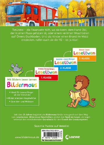 Buchcover und Innenansicht für das Buch: Bildermaus - Geschichten von der Feuerwehr