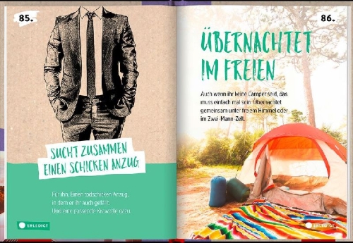 Buchcover und Innenansicht für das Buch: 100 Dinge, die jedes Paar einmal tun sollte
