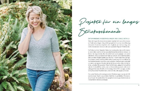 Buchcover und Innenansicht für das Buch: Seamless Knit Sweaters in 2 Weeks: 20 Patterns for Flawless Cardigans, Pullovers, Tees and More