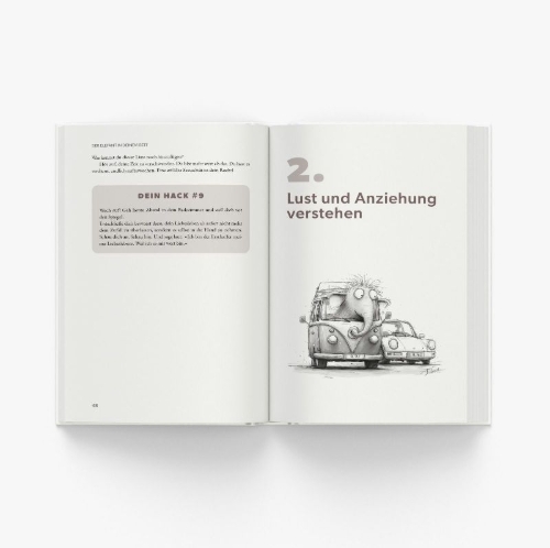 Buchcover und Innenansicht für das Buch: Der Elefant in deinem Bett - Der Schlüssel zu mehr Lust und Nähe im Beziehungsalltag, Sexualität in der Partnerschaft neu entdecken, 52 Hacks für Intimität, Anziehung stärken, Beziehung retten ohne Druck