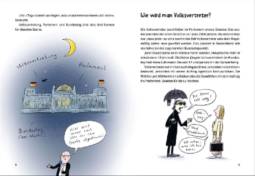 Buchcover und Innenansicht für das Buch: Warum haben wir keinen König? - Kinderfragen zur Demokratie verständlich erklärt