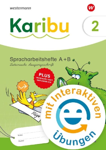 Buchcover und Innenansicht für das Buch: Karibu Spracharbeitshefte 2 Lateinische Ausgangsschrift mit interaktiven Übungen