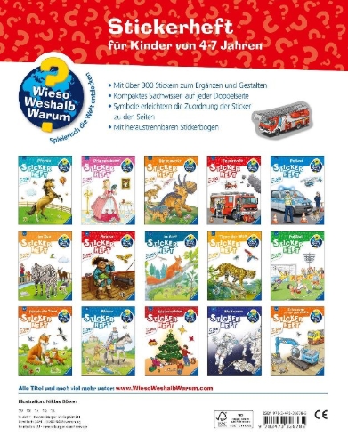 Buchcover und Innenansicht für das Buch: Wieso? Weshalb? Warum? Stickerheft: Feuerwehr