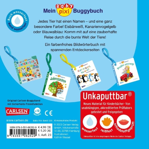 Buchcover und Innenansicht für das Buch: Baby Pixi (unkaputtbar) 135: Mein Baby-Pixi-Buggybuch: Blauwalblau und andere tolle Farben