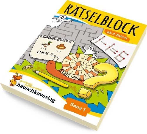 Buchcover und Innenansicht für das Buch: Rätselblock ab 8 Jahre, Band 1, A5-Block
