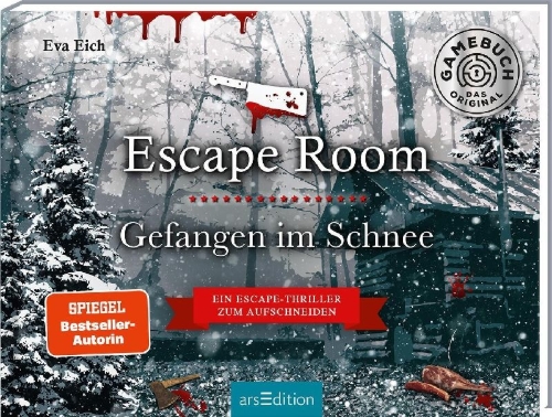 Buchcover und Innenansicht für das Buch: Escape Room. Gefangen im Schnee