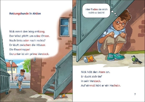Buchcover und Innenansicht für das Buch: Leselöwen 2. Klasse - Rettungshunde im Einsatz