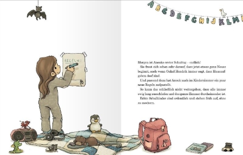 Buchcover und Innenansicht für das Buch: Anouk und der verrückte erste Schultag