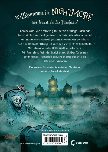 Buchcover und Innenansicht für das Buch: Nightmore - Das gruseligste Internat der Welt (Band 1) - Plötzlich Werwolf