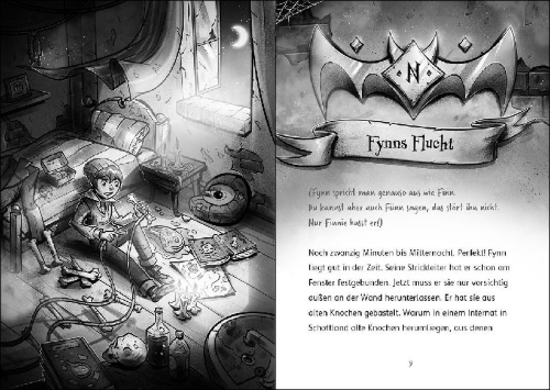 Buchcover und Innenansicht für das Buch: Nightmore - Das gruseligste Internat der Welt (Band 1) - Plötzlich Werwolf
