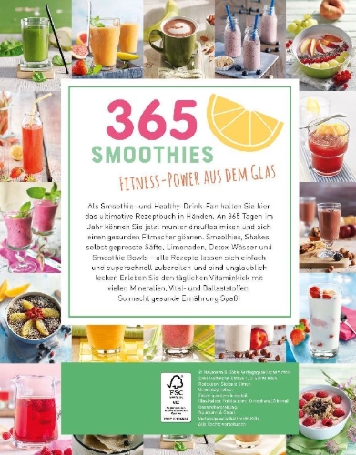 Buchcover und Innenansicht für das Buch: 365 Smoothies, Powerdrinks & Co.