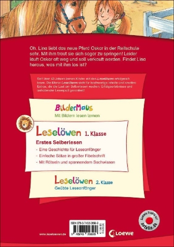 Buchcover und Innenansicht für das Buch: Leselöwen 1. Klasse - Das neue Pferd in der Reitschule