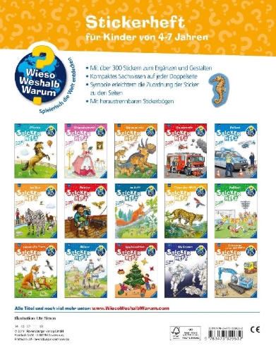 Buchcover und Innenansicht für das Buch: Wieso? Weshalb? Warum? Stickerheft: Tiere der Welt
