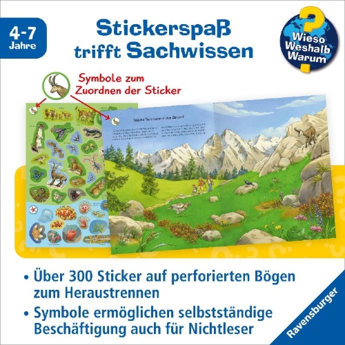 Buchcover und Innenansicht für das Buch: Wieso? Weshalb? Warum? Stickerheft: Tiere der Welt