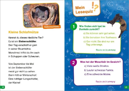 Buchcover und Innenansicht für das Buch: WAS IST WAS Erstes Lesen easy! Band 17. Tiere in der Nacht