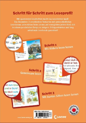 Buchcover und Innenansicht für das Buch: Lesenlernen in 3 Schritten - Die schönsten Abenteuergeschichten