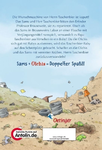 Buchcover und Innenansicht für das Buch: Die Olchis und das Sams 1. Die kaputte Wunschmaschine