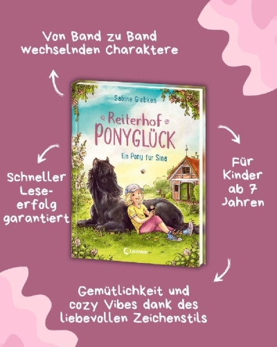 Buchcover und Innenansicht für das Buch: Reiterhof Ponyglück (Band 1) - Ein Pony für Sina
