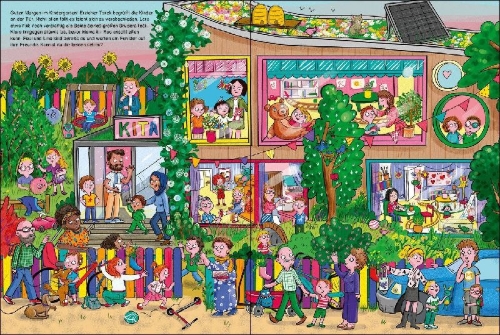 Buchcover und Innenansicht für das Buch: Mein schönstes Kindergarten-Wimmelbuch