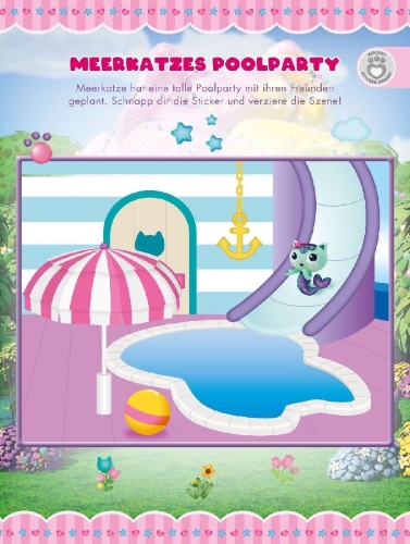 Buchcover und Innenansicht für das Buch: Gabby's Dollhouse: 1001 Sticker: Stickern - Rätseln - Ausmalen