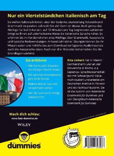 Buchcover und Innenansicht für das Buch: Italienisch lernen in 15 Minuten am Tag für Dummies