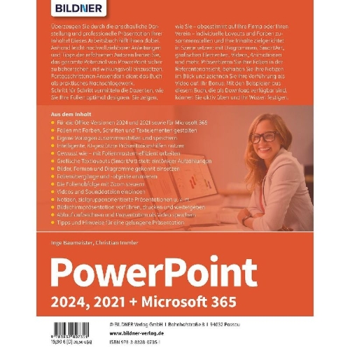 Buchcover und Innenansicht für das Buch: PowerPoint 2024, 2021 + Microsoft 365