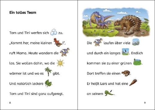 Buchcover und Innenansicht für das Buch: Die schönsten Bildermaus-Geschichten zum Lesenlernen - Dinos, Astronauten und Fußballhelden