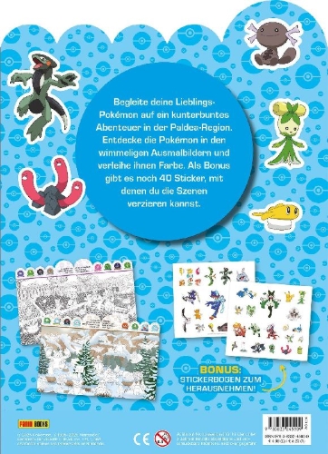 Buchcover und Innenansicht für das Buch: Pokémon: Das verrückte Wimmelmalbuch - Entdecke Paldea!