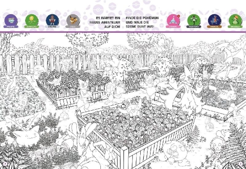 Buchcover und Innenansicht für das Buch: Pokémon: Das verrückte Wimmelmalbuch - Entdecke Paldea!