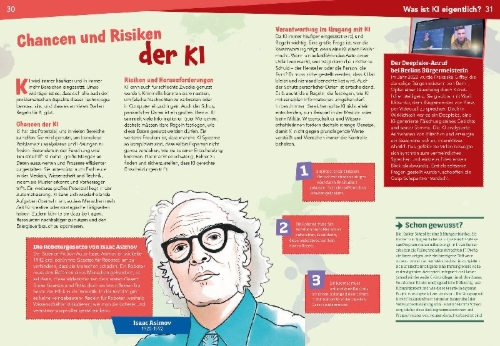 Buchcover und Innenansicht für das Buch: WAS IST WAS Naturwissenschaften easy! Schlau, schlauer, KI? Künstliche Intelligenz erleben