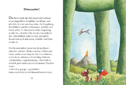Buchcover und Innenansicht für das Buch: Der kleine Drache Kokosnuss 20 bei den Dinosauriern