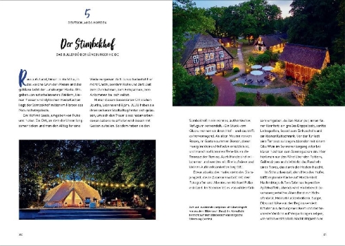 Buchcover und Innenansicht für das Buch: Glamping in Deutschland