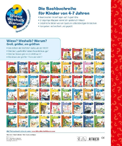 Buchcover und Innenansicht für das Buch: Wieso? Weshalb? Warum? Groß, größer, am größten (Riesenbuch)