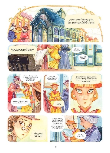 Buchcover und Innenansicht für das Buch: Enola Holmes (Comic). Band 4