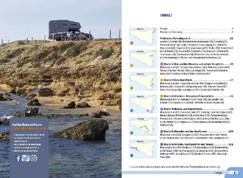 Buchcover und Innenansicht für das Buch: Reise Know-How Wohnmobil-Tourguide Sizilien