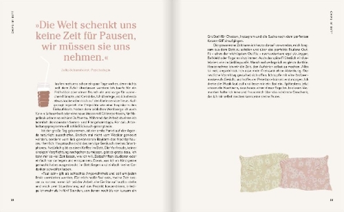 Buchcover und Innenansicht für das Buch: Chips im Bett und Yoga im Park - Self Care ganz entspannt