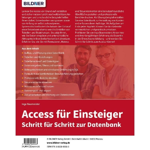 Buchcover und Innenansicht für das Buch: Access für Einsteiger - Schritt für Schritt zur Datenbank