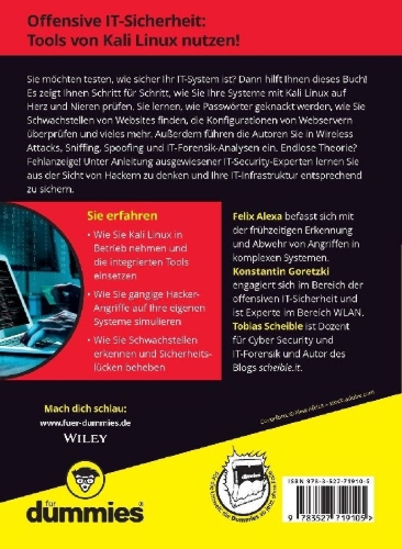 Buchcover und Innenansicht für das Buch: Kali Linux Hacking-Tools für Dummies