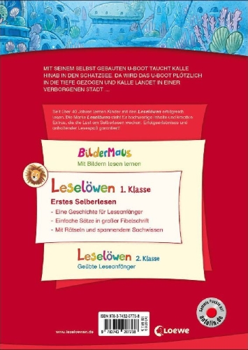 Buchcover und Innenansicht für das Buch: Leselöwen 1. Klasse - Die verborgene Unterwasser-Stadt (Großbuchstabenausgabe)